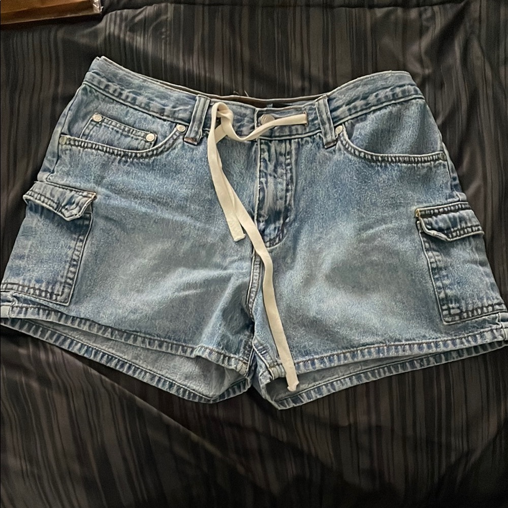 No Boundaries Blue Jean Shorts with White Drawstring